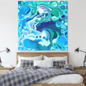 Blue Green Digital Marble Fluid Art Canvas Afdruk (Insitu (Slaapkamer))