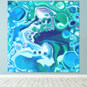 Blue Green Digital Marble Fluid Art Canvas Afdruk (Insitu (Houten vloer))