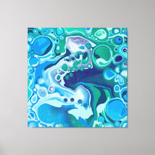 Blue Green Digital Marble Fluid Art Canvas Afdruk