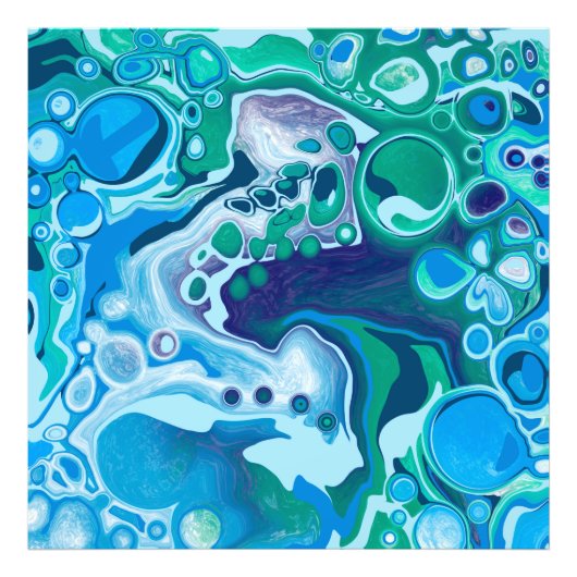 Blue Green Digital Marble Fluid Art Foto Afdruk (Voorkant)