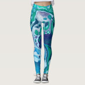 Blue Green Digital Marble Fluid Art Leggings (Voorkant)