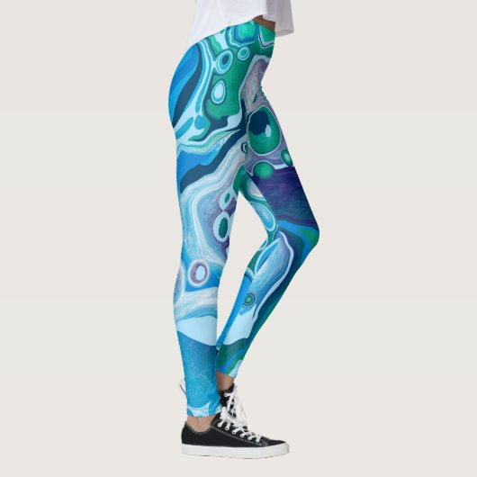 Blue Green Digital Marble Fluid Art Leggings (Rechts)