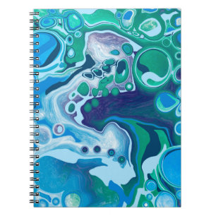 Blue Green Digital Marble Fluid Art Notitieboek