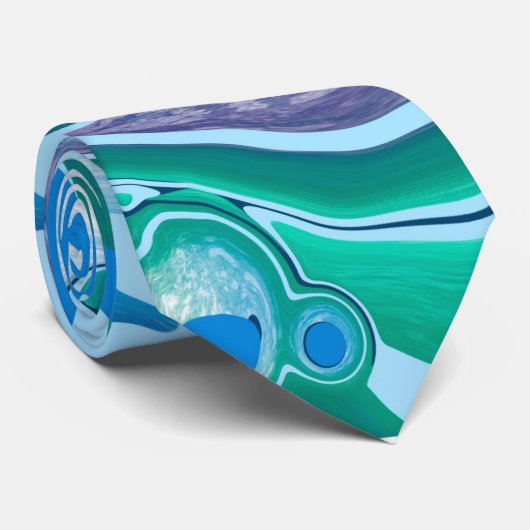 Blue Green Digital Marble Fluid Art Stropdas (Opgerold)