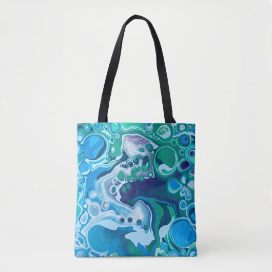 Blue Green Digital Marble Fluid Art Tote Bag (Voorkant)