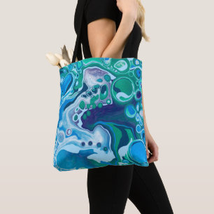 Blue Green Digital Marble Fluid Art Tote Bag