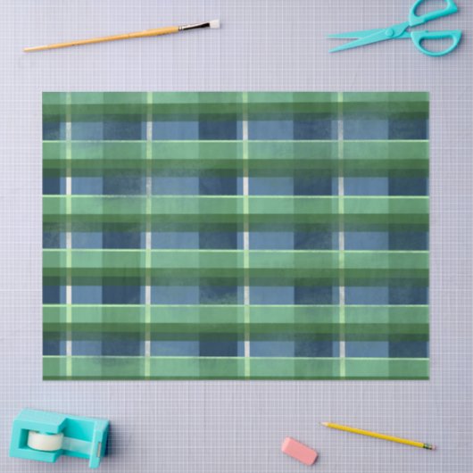 Blue Green Distressed Plaid Pattern Decoupage Tissuepapier (Craft)