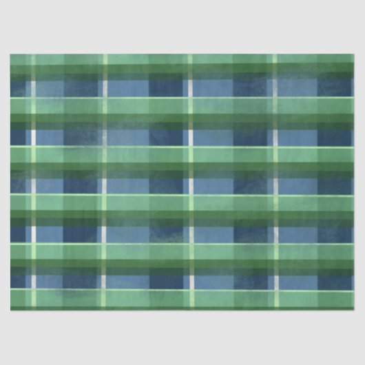 Blue Green Distressed Plaid Pattern Decoupage Tissuepapier (Voorkant)