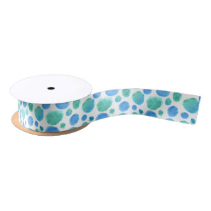 Blue Green Dot Waterverf Ribbon Satijnen Lint