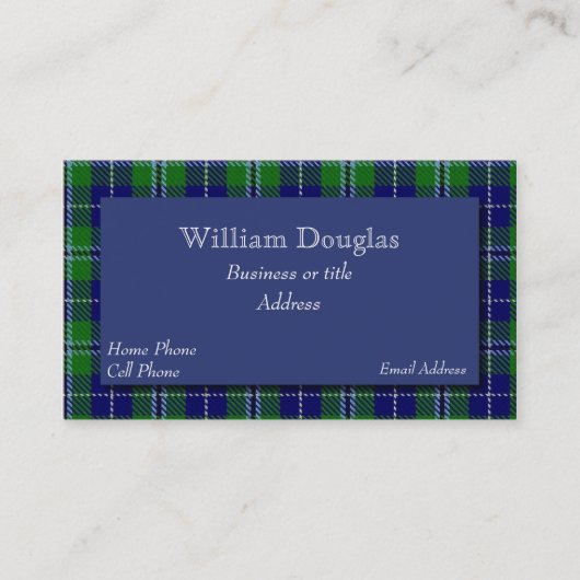Blue & Green Douglas Scottish Tartan Pset Custom Visitekaartje (Voorkant)