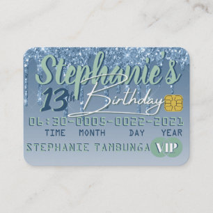 Blue Green Drip Glitter VIP Credit Kaart Birthday Kortingskaartje
