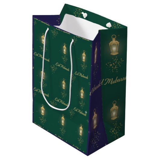 Blue Green Eid Gift Bag Medium Cadeauzakje (Voorkant Gekanteld)