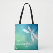 Blue Green Elegant Waterverf Dragonfly Tote Bag (Voorkant)