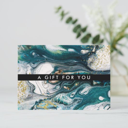 Blue Green en Gold Splatter | Cadeaubon (Staand voorkant)