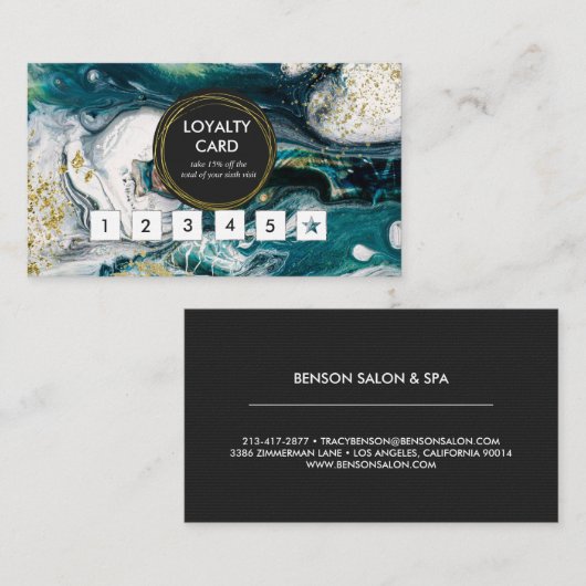 Blue Green en Gold Splatter Loyalty Card (Voorkant / Achterkant)