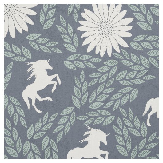 Blue Green en Ivory Unicorn Pattern Stof (Swatch)