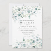Blue Green Eucalyptus Bouquet Wedding Invitation Kaart (Voorkant)