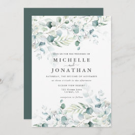 Blue Green Eucalyptus Bouquet Wedding Invitation Kaart