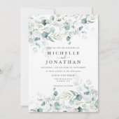 Blue Green Eucalyptus Bouquet Wedding Invitation Kaart (Voorkant)