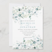 Blue Green Eucalyptus Bouquet Wedding Invitation Kaart (Voorkant)