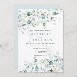 Blue Green Eucalyptus Bouquet Wedding Invitation Kaart