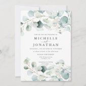 Blue Green Eucalyptus Bouquet Wedding Invitation Kaart (Voorkant)