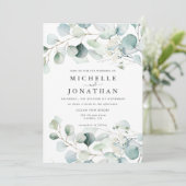 Blue Green Eucalyptus Bouquet Wedding Invitation Kaart (Staand voorkant)