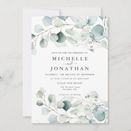 Blue Green Eucalyptus Bouquet Wedding Invitation Kaart