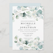 Blue Green Eucalyptus Bouquet Wedding Invitation Kaart (Voorkant / Achterkant)