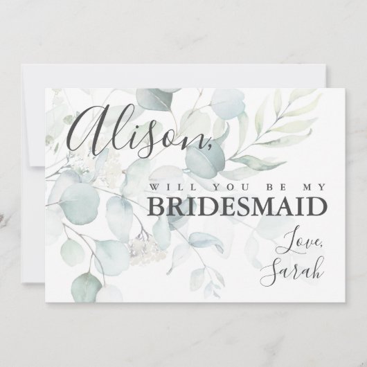 Blue Green Eucalyptus Bridesmaid proposal Kaart (Voorkant)