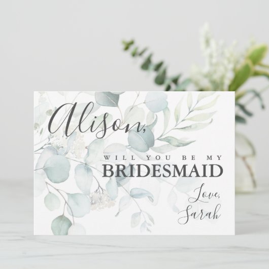 Blue Green Eucalyptus Bridesmaid proposal Kaart (Staand voorkant)