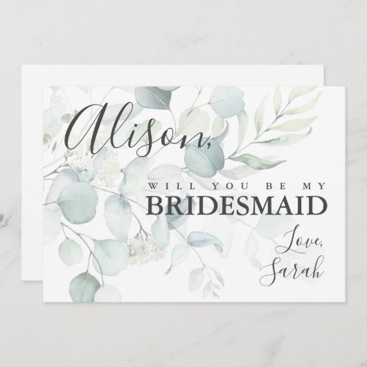 Blue Green Eucalyptus Bridesmaid proposal Kaart (Voorkant / Achterkant)