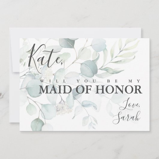 Blue Green Eucalyptus Maid of Honor proposal Kaart (Voorkant)