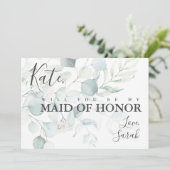 Blue Green Eucalyptus Maid of Honor proposal Kaart (Staand voorkant)