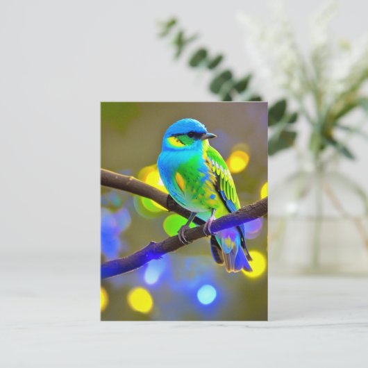 Blue Green Fantasy Bird Briefkaart (Staand voorkant)