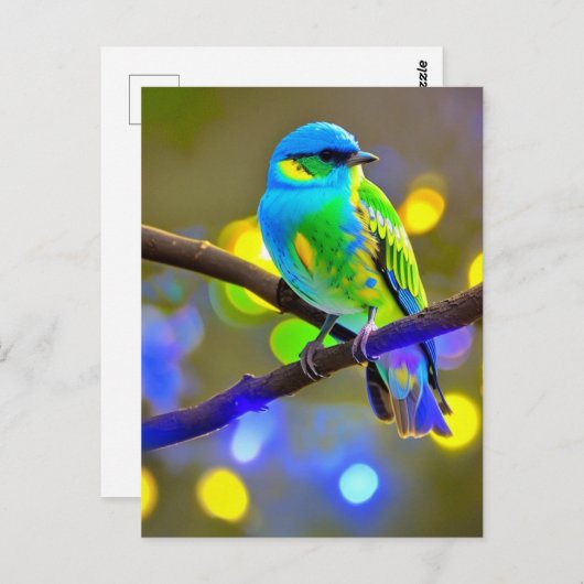 Blue Green Fantasy Bird Briefkaart (Voorkant / Achterkant)
