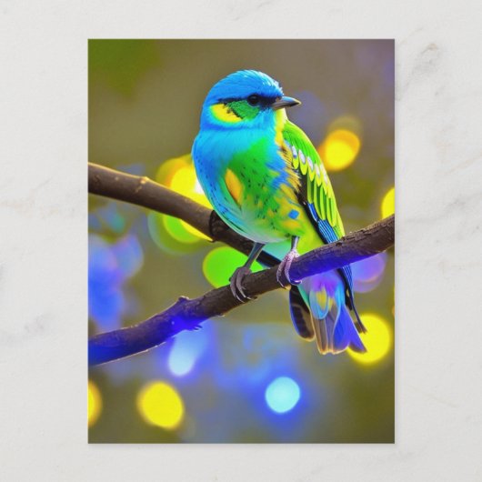 Blue Green Fantasy Bird Briefkaart (Voorkant)