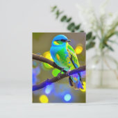 Blue Green Fantasy Bird On a Branch  Briefkaart (Staand voorkant)