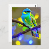 Blue Green Fantasy Bird On a Branch  Briefkaart (Voorkant / Achterkant)