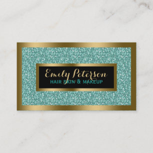 Blue-Green Faux Glitter Gold Accents Visitekaartje