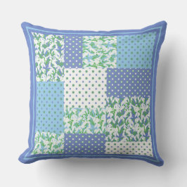 Blue Green Faux Patchwork Snowdrops and Polkas Kussen