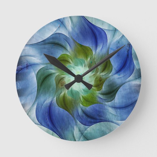 Blue Green Flame Fractal Flower  Ronde Klok (Voorkant)