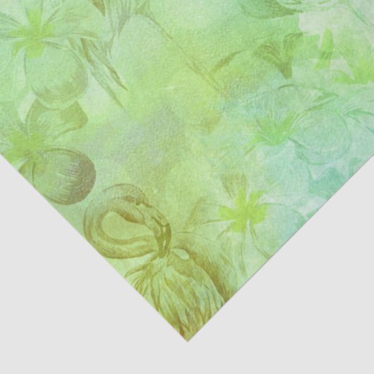 Blue Green Flamingos en Hibiscus Tissuepapier (Detail)