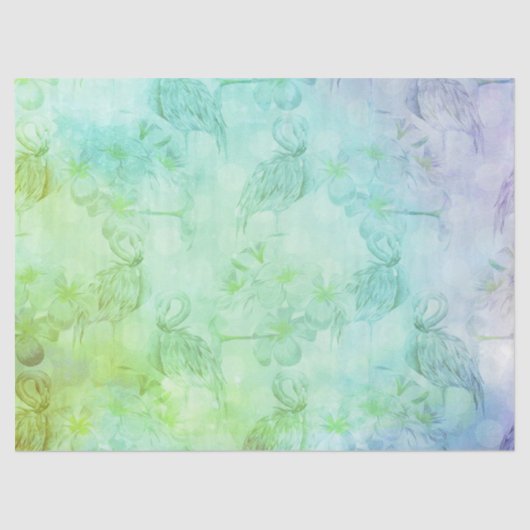 Blue Green Flamingos en Hibiscus Tissuepapier (Voorkant)