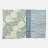 Blue Green Floral Block Print w Blue Stripes Theedoek (Horizontaal)