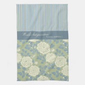 Blue Green Floral Block Print w Blue Stripes Theedoek (Verticaal)