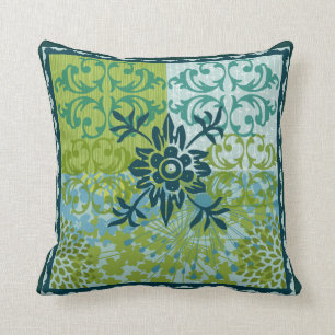 Blue Green Floral Damask Pattern Sierkussen
