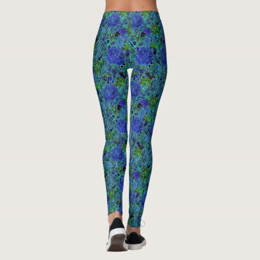 Blue Green Floral Leggings (Achterkant)