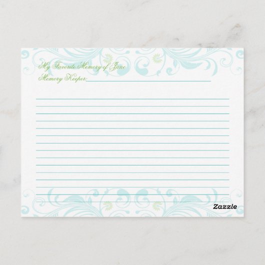 Blue Green Floral Memory Kaart voor de bruid (Achterkant)