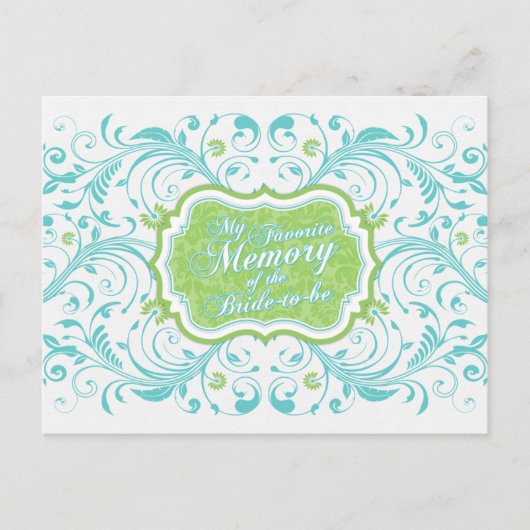 Blue Green Floral Memory Kaart voor de bruid (Voorkant)